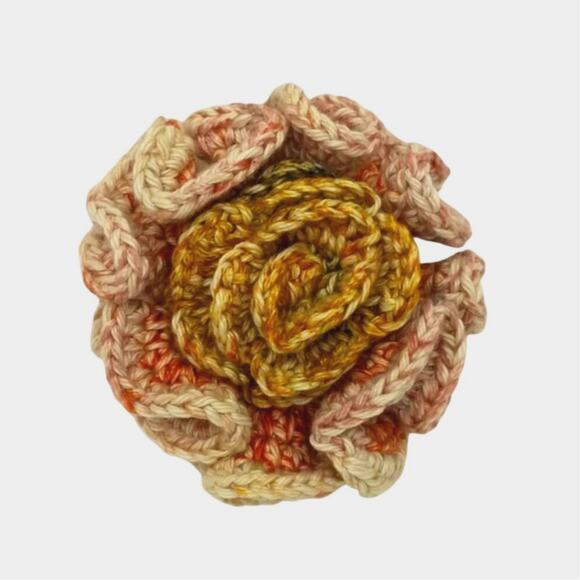 Crochet Swirl Floral Brooch Hand Crafted Pin Brown Rust Ombre Yarn Colorful - Picture 1 of 8